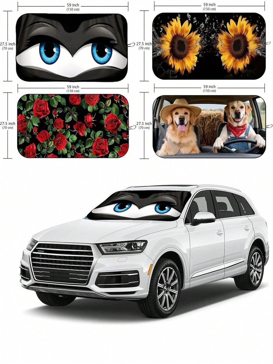 Tấm che nắng kính chắn gió ô tô ngộ nghĩnh, Tấm chắn nắng kính chắn gió ô tô, Phù hợp cho xe sedan, SUV, xe tải | Tấm che nắng mùa hè cho ô tô, Tấm chắn nắng và phụ kiện ô tô phản quang, Tấm che nắng ô tô có thể gập lại, Phù hợp với mọi loại xe - Chặn nhiệt và tia UV, Tấm che nắng cửa sổ trước cỡ trung bình cho xe sedan, SUV, xe tải (Dài 59,06 inch x Rộng 27,5 inch)