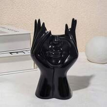 现代艺术女性脸部花瓶，白色储物瓶装饰，当代艺术装饰储物瓶摆件，适合简约风格的桌面、客厅、办公室、卧室等空间，现代家居装饰，摆件，可收纳化妆品、化妆刷，桌面装饰，母亲节礼物，毕业礼物，婚礼装饰，化妆间装饰 - 彩色 - 查看 6