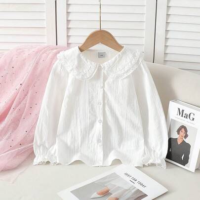 Girls' Lightweight White Shirt Cardigan, Spring