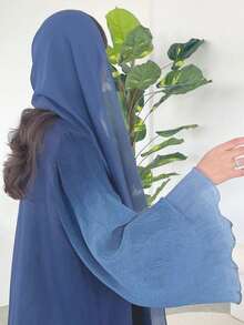 1 chiếc đầm nữ Trung Đông màu trơn, kiểu dáng tối giản, phối hai tông màu, xếp ly, màu trơn, thích hợp cho cả mặc hàng ngày và các dịp lễ hội mùa xuân. - Màu xanh nhạt - Xem 4