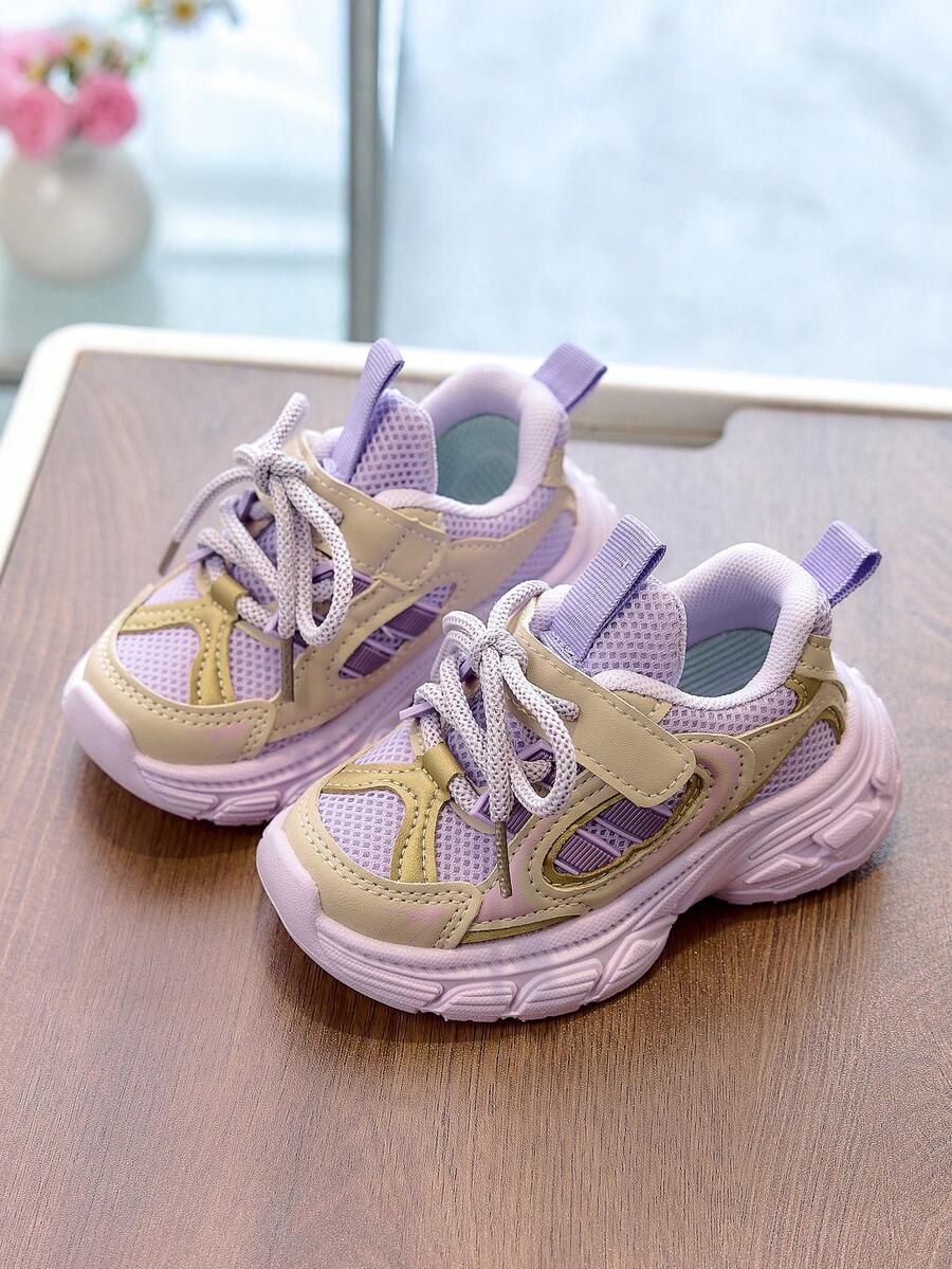 儿童透气防滑软底学步鞋，时尚轻便厚底学生跑步鞋，男女童均适用，春秋季款 - 紫色 - 查看 1