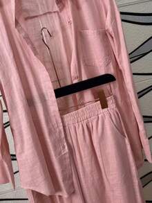Linen Shirt And Pants Set (2 Pieces), Lined With Elastic. - Rosa - Ver 2
