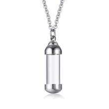 1件透明玻璃圆柱镂空吊坠项链，不锈钢材质，适合男士日常佩戴 - 圓柱形 - 查看 6