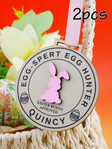 LICVIC Custom Name Easter Egg Hunt Medal Ornament, Easter Basket Stuffers, Home Decor, Personalized Easter Gift And Keepsake, For Family And Friends, Spring Easter Decorations With Bunny Badge Style, Customized Text Detail, Fully Customizable Hanging Decor - Style B - View 13
