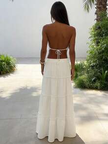 女士时尚休闲优雅简约波西米亚风多层荷叶边蛋糕褶裙，白色荷叶边半身裙，女士春季穿搭，女士夏季半身裙，适合度假、派对、节日礼物、生日、毕业典礼、海滩、日常、通勤、母亲节穿搭 - 白色 - 查看 5