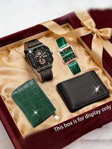 4pcs Luxury Couple Watch Set, Vintage Black & Gold Couple Watches + Leather Card Holder Wallet, Fashion Square Wrist Watch, Gift For Valentine''s Day Anniversary - Multicolor - View 15