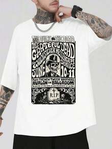 Vintage Skull Graphic Print T-Shirt, 100% Cotton, Comfortable Fit, Breathable, Casual, Eye-Catching Print. - White - View 1