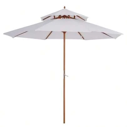 Outsunny 2.7 M Garden Parasol Umbrella Double Tier Garden Umbrellas Outdoor Sun Umbrella Sunshade Bamboo Ribs