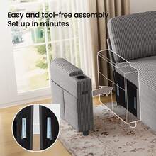 Corner Sofa Bed, U-Shaped Sleeper Sectional Couch Bed, 3-In-1 Corduroy Convertible Pull Out Sofa Bed With Adjustable Backrest, Storage And Cup Holder For Living Room, Dark Grey - 4-seater U-shaped Corduroy Dark Gray - View 5