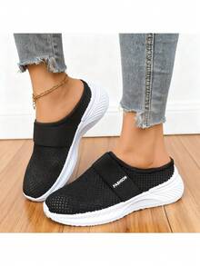 Airy Mesh Slip-On Mule Sneakers – Adjustable Strap Design, Lightweight Cushioned Sole For All-Day Breathable Comfort, Perfect For Casual Daily Errands & Relaxed Outfits - 黑色 - 查看 4