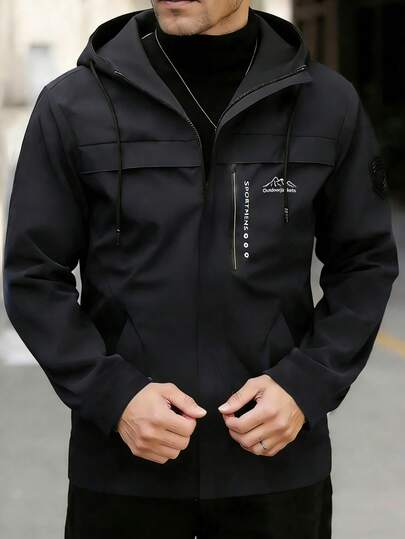 Men's Lightweight Hooded Jacket, Suitable For Spring And Summer - Polyester Outdoor Jacket With Drawstring, Zipper Pockets And Adjustable Cuffs, Great For Cycling, Hiking And Casual Wear