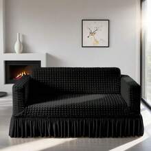 Modern Style Polyester Fiber Solid Color Bubble Gauze Simple Style Elastic All-Inclusive Lace Design Sofa Cover, All Seasons Scratch Resistant Elastic Living Room Sofa Cover Pet Anti-Dirty Universal Sofa Protector Home Decoration - 黑色 - 查看 1