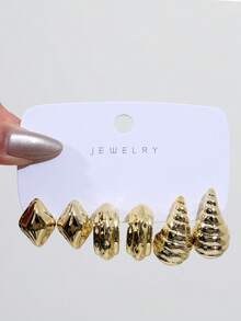 1 Pair - 9 Pairs Of New-Style Retro Cone-Shaped, Spiral, And Irregular Texture Earrings, Made Of Lightweight Resin, Women's Fashion Party And Daily Wear Earrings. - Gold - View 4