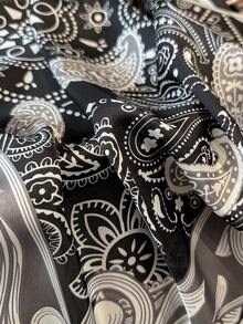 1条优雅佩斯利花卉印花27.5英寸方巾，多功能丝质头巾，时尚发带，领带，女士装饰品 - 黑色 - 查看 3