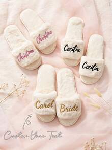 Customized Bridal Wedding Plush Slippers, Fashionable Bridesmaid Gift Decor, Stylish, Hippie, Minimalist, Casual, Cute, Simple Chic, Minimalist Chic, Comfortable Custom, Unique, Personalized Collectible Gift, Ideal Gift ,Spring-Collection - Multicolor - View 3