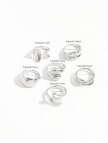 6pcs Asymmetrical Liquid Silver Smooth Rings, Unique Minimalist Water Drop Rings For Women - Silver - View 6