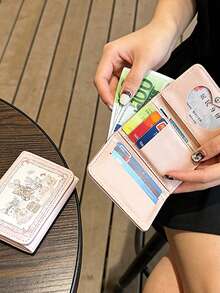 1pc Spring Picnic Series Rabbit & Bear Design Compact Wallet, Multi-Card Slots & Coin Purse - Multicolor - View 3