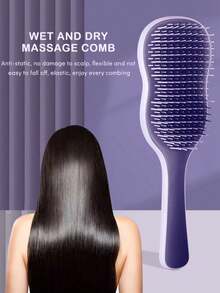 1pc Natural Soft Hair Brush, Hair Brush, Back Brush, Hair Brush, Essential For Holidays, Scalp Massage Brush With Non-Slip Handle, Suitable For Curly, Straight, Dry Or Wet Hair - Multicolor - View 2