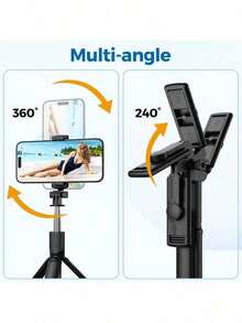 40-Inch Retractable Selfie Stick – Professional Floor Tripod For Live Streaming, With Wireless Remote, 360° Rotation, Stable Anti-Shake Design. Ideal For Travel Vlogs & Outdoor Live Streaming. Compatible With Smartphones Black For Summer Vacation, Travel, Outdoor Activities, Live Streaming Tripod Stand - 黑色 - 查看 6