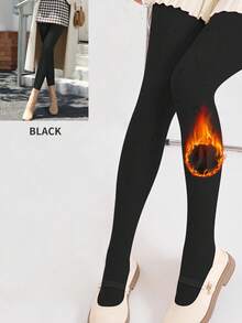 200g Women's Fashion Thermal Lined Leggings, Casual Basic Style, Slim Fit, Suitable For Outdoor Activities And Daily Wear In Autumn/Winter - Black - View 3
