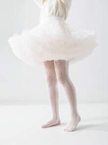 1件装女士/幼儿女童透明连裤袜，优雅花卉图案装饰，柔软透气，轻盈百搭，适合表演、派对、节日、上学、情人节、日常穿着。 - 白色 - 查看 5