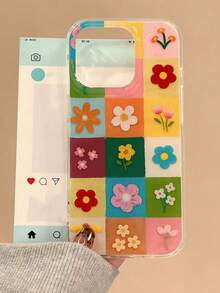 Funda de teléfono con flores de cuadrícula colorida para iPhone 17, 17 Pro Max, 16 Pro Max, 16 Pro, 16 Plus, 15 Pro Max, 15 Pro, 15 Plus, 12 Pro Max, 12 Pro, adecuada para uso diario por mujeres - Multicolor - Ver 4