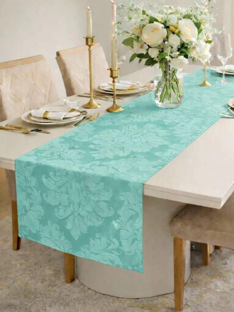 Jacquard Table Runner 1.40 X 0.40 Luxury High Quality Kitchen Living Room And Dining Room Elegant - 薄荷綠 - 查看 1