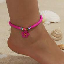 1pc Summer Bohemian Style Camellia Flower Woven Anklet, Suitable For Women's Daily, Vacation And Travel Outfits