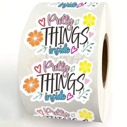 200 st. klistermärken "Pretty Things Inside", förpackningsklistermärken, blommönsterproduktetiketter för småföretag, förpackningsklistermärken för småföretag, klistermärken för små butiker