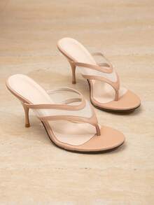 Women's Elegant Sexy Fashion Open Toe Backless Mesh Slip-On Round Toe High Heel Sandals, Apricot Color, Suitable For Outings, Banquets, Parties - Apricot - View 2