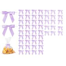 50 piezas de lazos de cinta de satén de color lila de 2.5" para envolver regalos, bolsas de golosinas, pasteles, globos, fiestas de cumpleaños, decoraciones de boda - Púrpura polvoriento - Ver 1