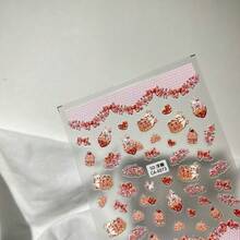 6pcs Embossed Angel Rabbit, Strawberry, Orange, Cat, Rococo Style Rabbit Cartoon 3D Cute Stickers - Multicolor - View 3