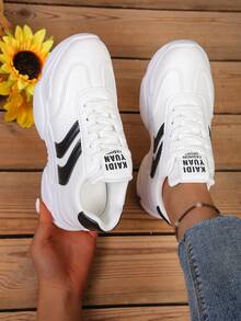 Women's Minimalist Round Toe Athletic Sneakers, White Running Shoes - White - View 1