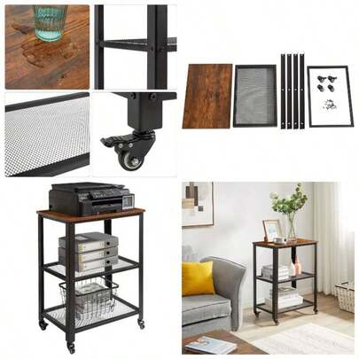 Serving Cart Trolley 60x40x81cm, Industrial Kitchen 3 Levels Shelves, Rolling Utility Cart With 4 Wheels, Heavy Duty Storage Organiser Kitchen Living Room TMJ011H