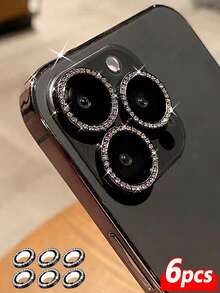 BOLLYMORE 6pcs Shiny Camera Lens Screen Protector, Compatible With IPhone 16 Pro Max/16 Pro/16/15 Pro Max/15 Pro/11-14 Series: Over 20 Sparkling Rhinestones Edging, Eagle Eye HD Clarity - 9H Scratch-Resistant Glass, Flash Light Compatible Design Suitable For Night Photography, Social Media Photos And Luxury Style (Bubble-Free Set, Edge Compatible With Phone Case). Shiny Crystal Gift For Birthday, Family, Friends, Lens Protector, Phone Accessories. - 6pcs - View 16