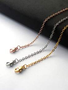 1pc Stainless Steel Vacuum Metallized Hypoallergized Pendant Chain, 2mm Wide, Stainless Steel Cross Chain Gold Titanium Steel Women's Necklace Rose Gold Flat O Chain Clavicular Chain Electroplated Choker Chain, Various Lengths - Multicolor - View 1