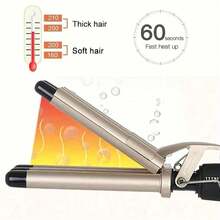 Rizador de pelo de 3 en 1 con doble onda, ondulador de triple barril, herramienta de peinado de onda de calentamiento rápido apta para todo tipo de cabello - Dorado - Ver 3