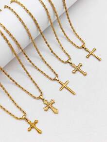 1pc Bestselling Men's Twist Chain Hip Hop Cross Pendant Necklace - Yellow Gold - View 1