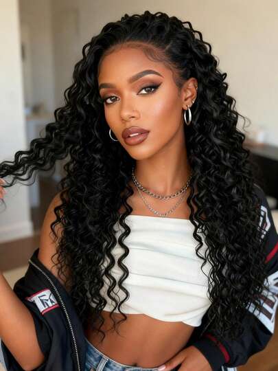 深波浪半头假发，即戴即用，无需胶水，22/26英寸卷发，三合一半头假发，女士抽绳无缝假发，新手友好型