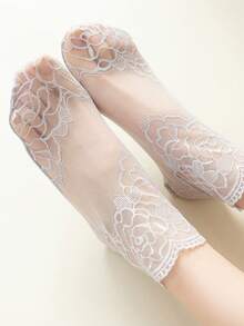 5 Pairs Of Summer Women's Student Thin Fashionable Comfortable Hollowed Out Mesh Breathable Rose Edge Lace Socks - Multicolor - View 6