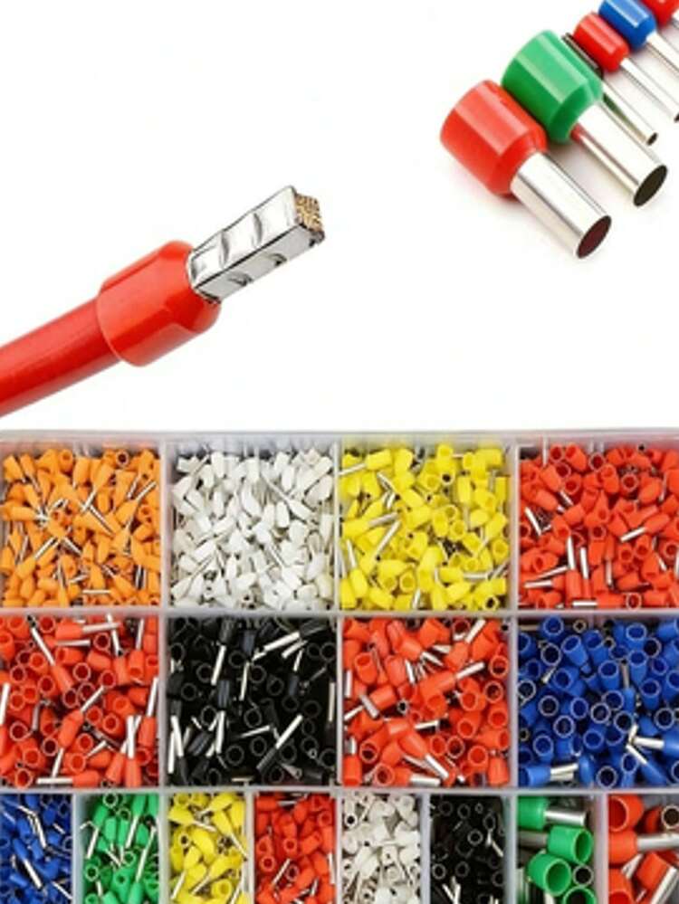 AWG 22-10 线端子套件，绝缘环形连接器组合，适用于工业用途，8 种 AWG 22-7 连接器，针式端子组合，铜压接连接器绝缘线端端子 - 彩色 - 查看 3