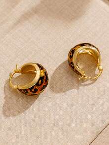 1 Pair Elegant Leopard Print Hoop Earrings, Luxurious French Style, Suitable For Daily, Casual, Party, Vacation Wear - Yellow Gold - View 6