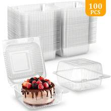 SHINDEL 100PCS Transparent Plastic Square Cake Containers With Lids, 5.4 X 4.8 X 2.8 Inch | Household Cake Box, Individual Cake Slice Boxes For Wedding, Party, Mother's Day, Father's Day Gift, Gift Box - White - View 9