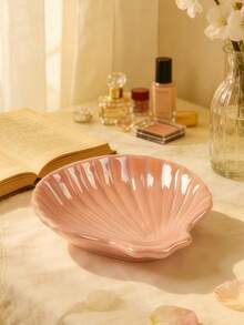 优雅贝壳形陶瓷首饰碟套装 – 1 件粉色和珍珠白首饰收纳盘，可放置戒指、项链、耳环 | 可爱的梳妆台装饰托盘，适用于卧室梳妆台、浴室台面 | 迷人的家居装饰收纳碗，可存放小饰品、化妆品和桌面小物件 | 时尚礼物，适合女性、女孩（粉色和白色） - 彩色 - 查看 4