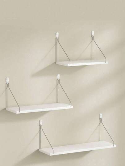 1件装【含2个挂钩】多功能复古北欧风家居壁挂式置物架，适用于客厅、餐厅、书房等场所，无需钻孔，可作浴室收纳架，亦可用于家居装饰、摆放绿植、照片、工艺品、小摆件等，便携式置物架