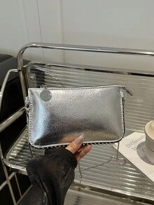 女士串珠链条斜挎包，复古彩色激光全息金属信封手拿包，适合派对 - 銀色 - 查看 8