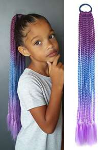 1pc 22" Rainbow Colored Braided Ponytail Wig With Elastic Band, Suitable For Girls