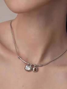 1PC French-Style Casual Asymmetrical Geometric Tiger's Eye-Inspired Pendant Necklace, Punk-Inspired Minimalist Women's Collar Necklace, Everyday Accessory - Pendant Necklace - View 2