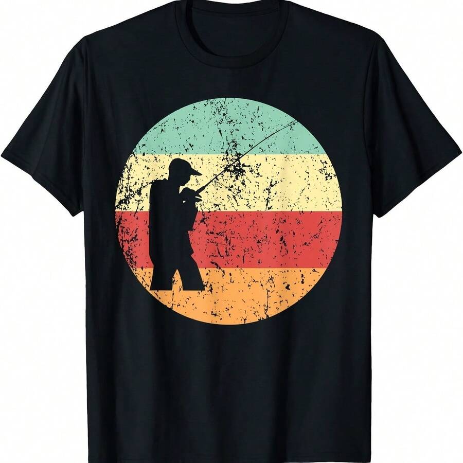 Fishing Vintage Fisher Cool Retro 1970's Style Circle T-Shirt - 紅色 - 查看 1