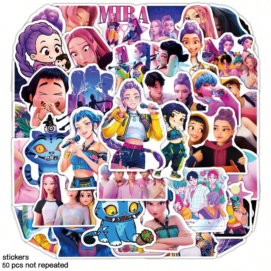 Mattel 韩流女团猎魔主题贴纸，男鬼贴纸，韩流男/女团系列贴纸，韩国帅哥美女明星贴纸/动漫周边小礼物 - 彩色 - 查看 1